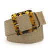 Women Summer Beach Leopard Square Buckle Woven Belt