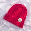 Women Winter Simple Solid Color Wool Braided Knitted Beanie Hat