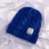 Women Winter Simple Solid Color Wool Braided Knitted Beanie Hat