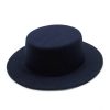 Women Vintage Woolen Top Hats Men Flat-Top Jazz Hats