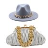British Style Woolen Jazz Hat Men And Women Big Brimmed Hat Chain Quilted Bag Set