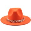 Unisex Autumn Winter Necklace Decorated Big Brim Fedora Hat