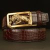 Men Fashion Tiger Pattern Automatic Buckle Crocodile Pattern Leather Belt