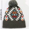 Women Fashion Winter Leopard Plush Fur Ball Plaid Knitting Beanies