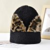 Women Cute Cat Ears Leopard Knitted Beanies Hat