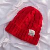 Women Winter Simple Solid Color Wool Braided Knitted Beanie Hat