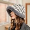 Women Winter Fashion Houndstooth Windproof Plush Bucket Hat