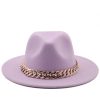 Unisex Autumn Winter Necklace Decorated Big Brim Fedora Hat