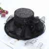 Women Fashion Mesh Sequins Flowers Decorated Big Eaves Fedora