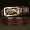 Men Fashion Tiger Pattern Automatic Buckle Crocodile Pattern Leather Belt