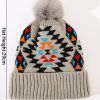 Women Fashion Winter Leopard Plush Fur Ball Plaid Knitting Beanies