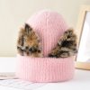 Women Cute Cat Ears Leopard Knitted Beanies Hat