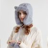 Women Cute Cartoon Solid Color Cat Ears Plush Cold-Proof Pompom Cap