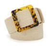 Women Summer Beach Leopard Square Buckle Woven Belt