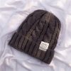 Women Winter Simple Solid Color Wool Braided Knitted Beanie Hat