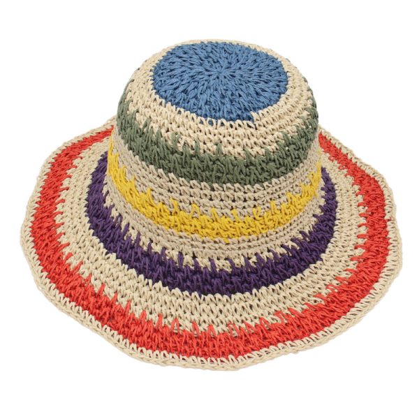 Women Fashion Multicolor Woven Stripe Foldable Bucket Hat