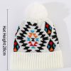 Women Fashion Winter Leopard Plush Fur Ball Plaid Knitting Beanies