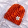 Women Winter Simple Solid Color Wool Braided Knitted Beanie Hat