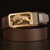 Men Casual Tiger Pattern Automatic Buckle Leather Belt