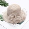 Women Fashion Mesh Flowers Decoration Big Eaves Fedora