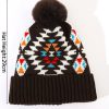 Women Fashion Winter Leopard Plush Fur Ball Plaid Knitting Beanies