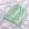 Women Winter Simple Solid Color Wool Braided Knitted Beanie Hat