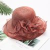 Women Fashion Mesh Flowers Decoration Big Eaves Fedora