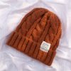 Women Winter Simple Solid Color Wool Braided Knitted Beanie Hat