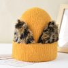 Women Cute Cat Ears Leopard Knitted Beanies Hat