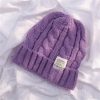 Women Winter Simple Solid Color Wool Braided Knitted Beanie Hat