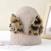 Women Cute Cat Ears Leopard Knitted Beanies Hat