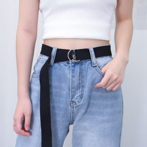 Unisex Fashion Casual Double Ring Buckle Canvas Belt