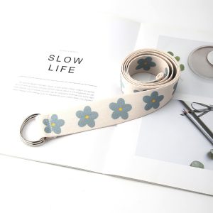 Men'S And Women'S Fashion Casual Flower Print Double Ring Buckle Canvas Belt