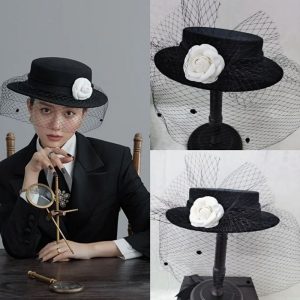 Women Retro Mesh Camellia Decorative Cocktail Wedding Party Fascinator Hat