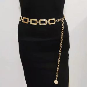 Women Casual Simple Square Chain Buckle Metal Belt