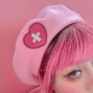Women Fashion Simple Pink Heart Beret Hat