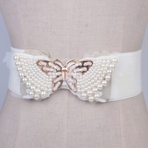 Women Fashion Simple Elastic White Butterfly Belt