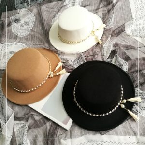 Women Retro Fringe Pearl Chain Fedora Hat