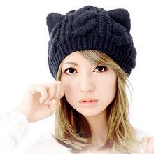 Women Casual Cat Ears Knitted Yarn Hat