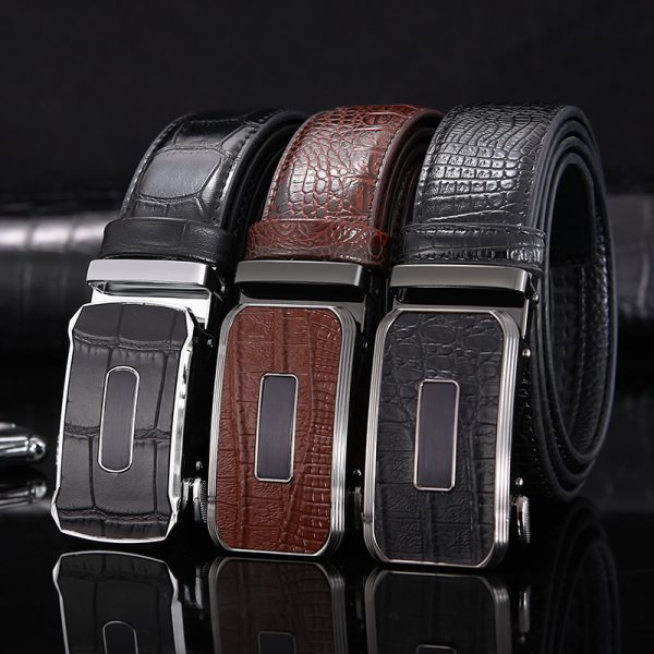 Men Fashion Crocodile Pattern Leather Buckle Business Belt