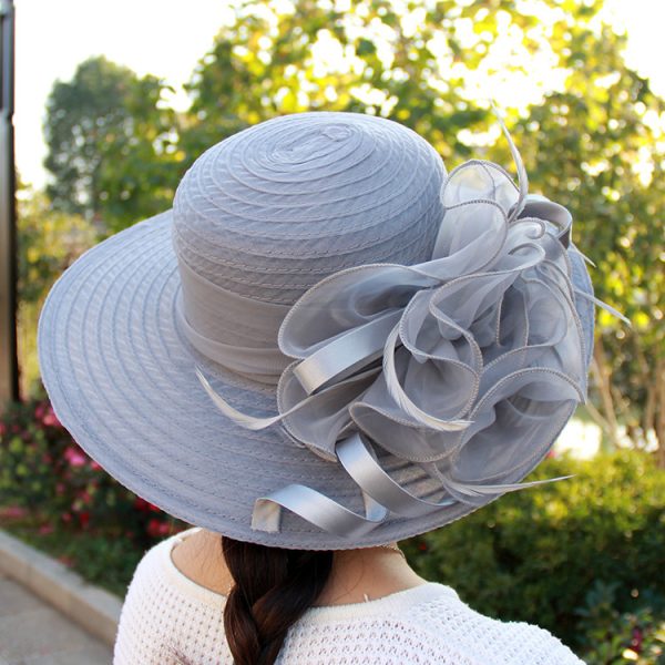 Women Fashion Mesh Flowers Decoration Big Eaves Fedora