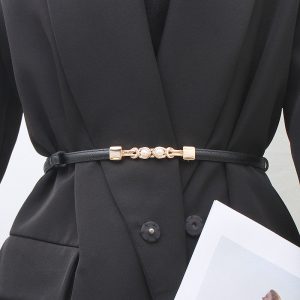 Women'S Fashion Faux Leather D Shape Pearl Buckle Belt