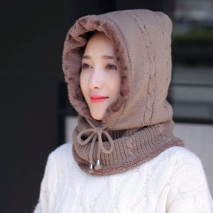 Women'S Fashion Cycling Neck Protector Plus Fleece Warm Ear Protector Windproof Knitted Cap