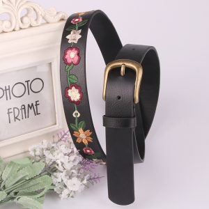 Women Fashion Simple Embroidery Floral Retro Belt