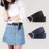 Women'S Fashion Large Round Buckle Canvas Trim Thin Belt