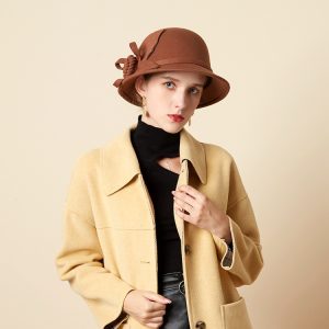 Women Fashion Elegant Solid Color Woolen Floral Bucket Hat