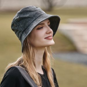 Women Fashion Solid Color Retro Denim Bucket Hat