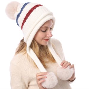 Women Warm Winter Fleece Ball Knitted Soft Woolen Beanies Hat