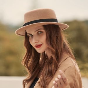 Women Fall/Winter Retro Flat Top Felt Fedora Hat