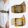 Women Summer Beach Leopard Square Buckle Woven Belt